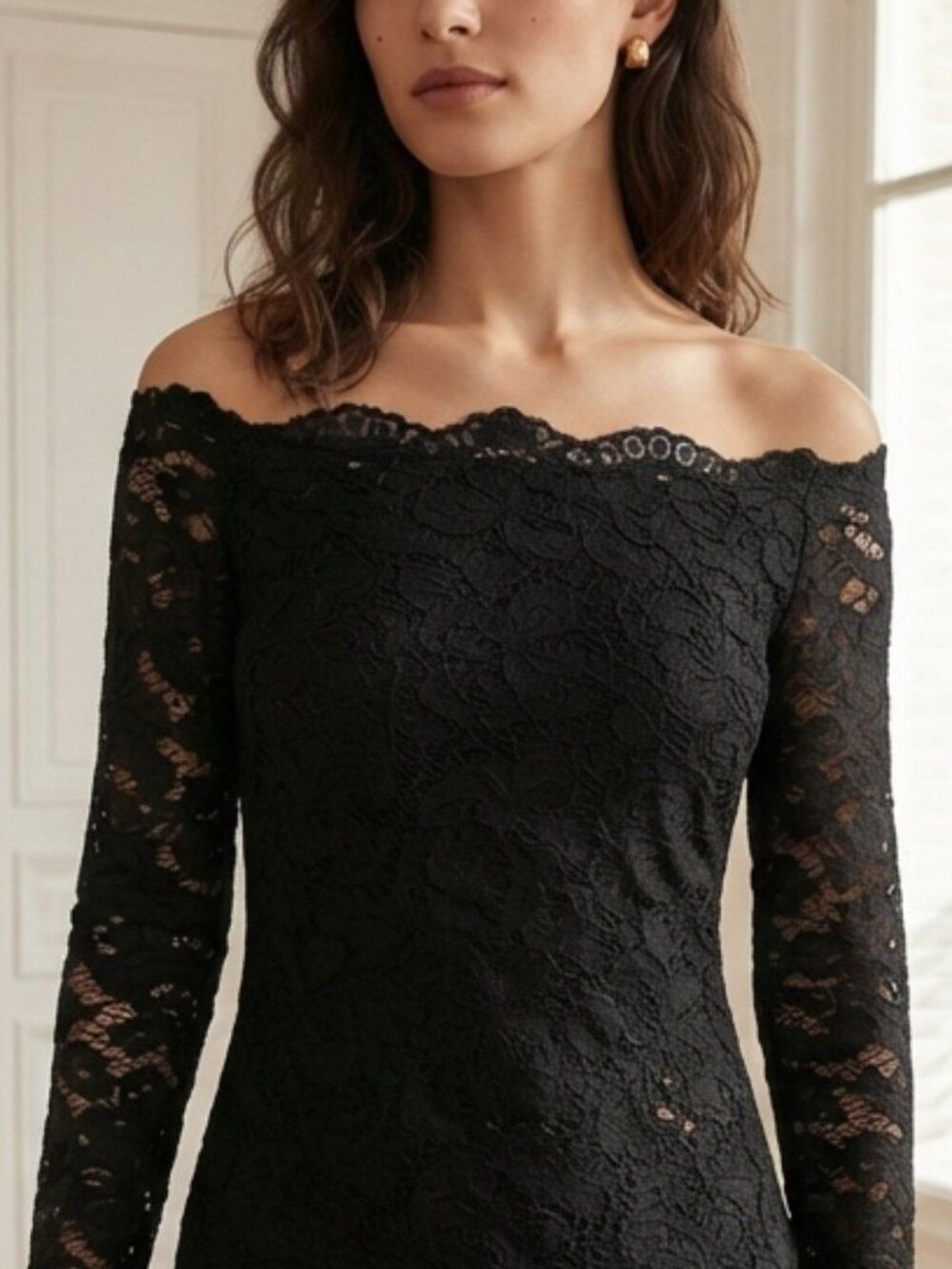 Miaopu Black Floral Lace Long-Sleeve Tunic Top Size Small
